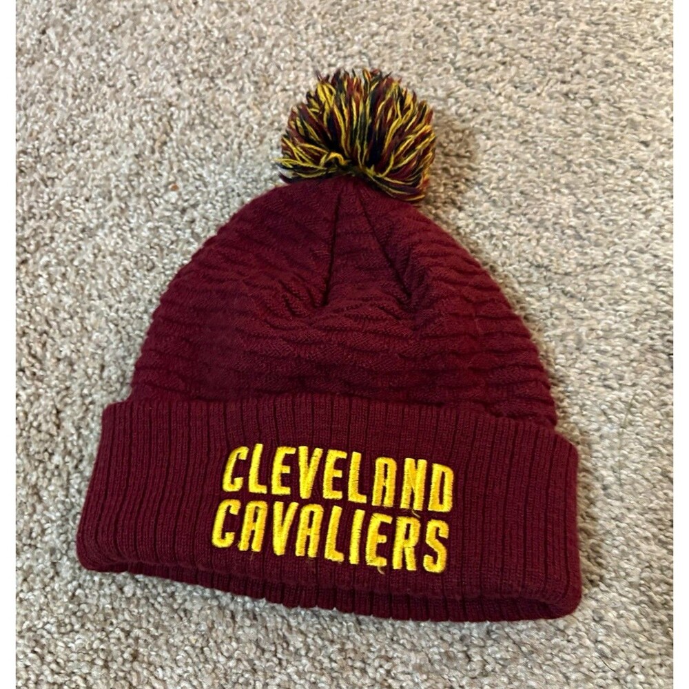 NBA Cleveland Cavaliers Knit Beanie Pom Hat One Size Burgundy/Yellow